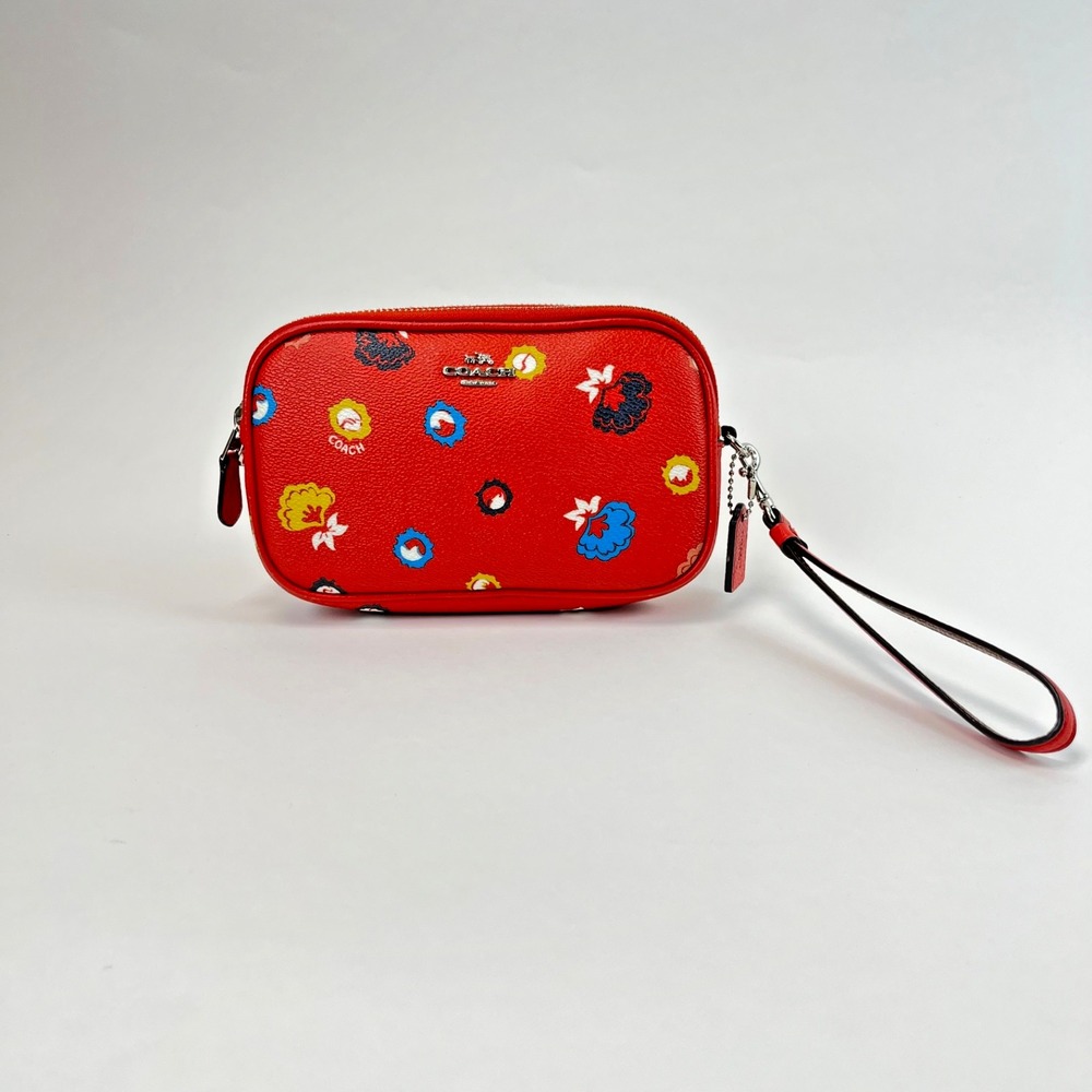 Coach Pebbled Leather‎ Small Crossbody Pouch Wristlet Bag Purse - Wildflower